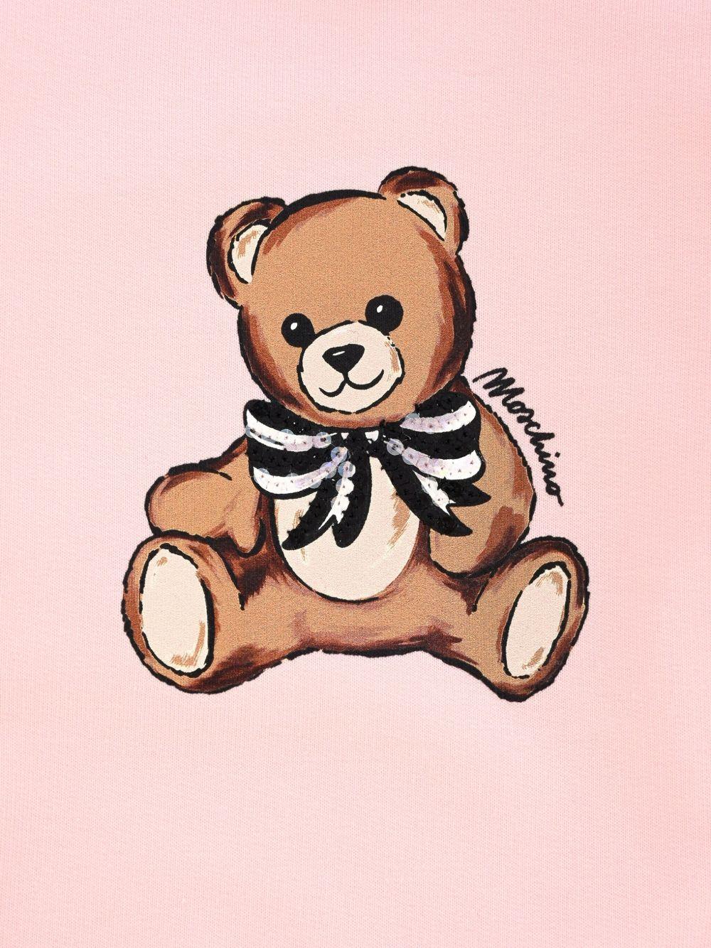 Felpa per neonata Moschino Kids rosa con logo Teddy Bear e fiocco - Rubino Kids