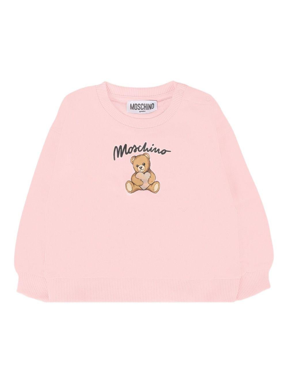 Felpa per neonata Moschino Kids rosa con logo Teddy Bear - Rubino Kids