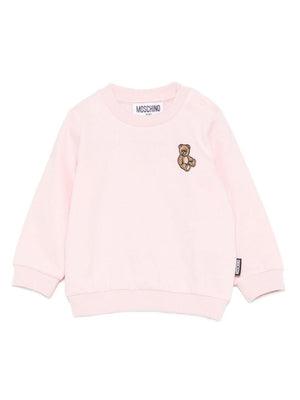 Felpa per neonata Moschino Kids rosa con logo Teddy Bear