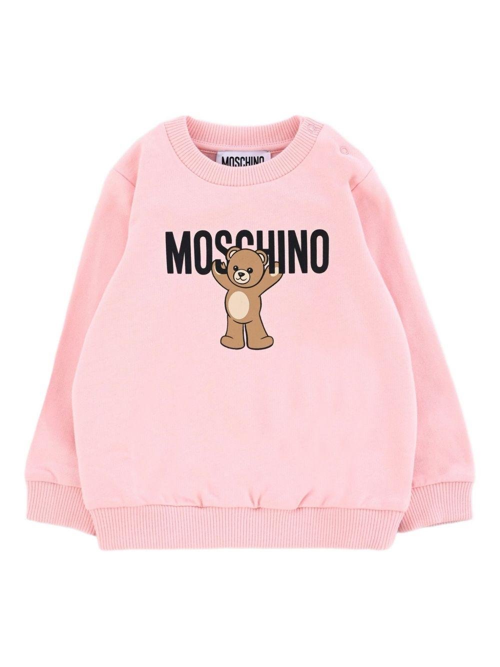 Felpa per neonata Moschino Kids rosa con logo Teddy Bear - Rubino Kids