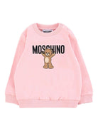 Felpa per neonata Moschino Kids rosa con logo Teddy Bear - Rubino Kids