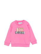 Felpa per neonata Moschino Kids rosa con stampa tre Teddy Bear - Rubino Kids