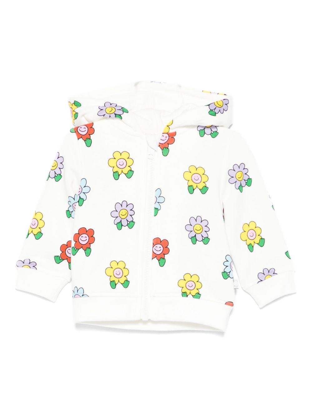 Felpa per neonata Stella McCartney Kids bianco con stampa floreale e cappuccio - Rubino Kids