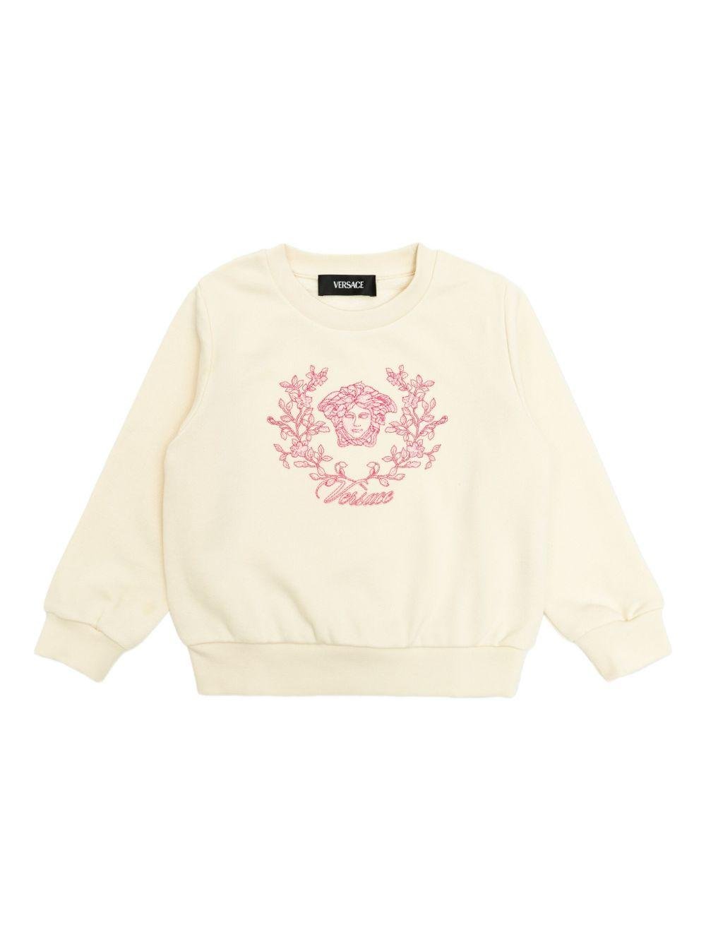 Felpa per neonata Versace Kids beige con stampa Medusa Crest - Rubino Kids