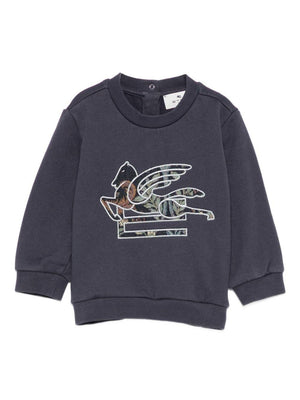 Felpa per neonati Etro Kids blu con ricamo Pegaso e chiusura con bottoni