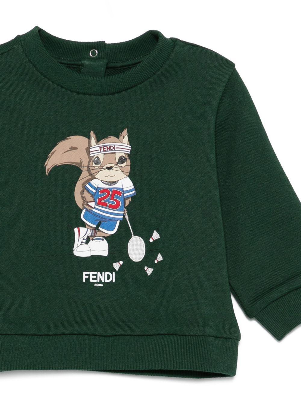 Fendi Kids baby boy's green sweatshirt with squirrel graphic