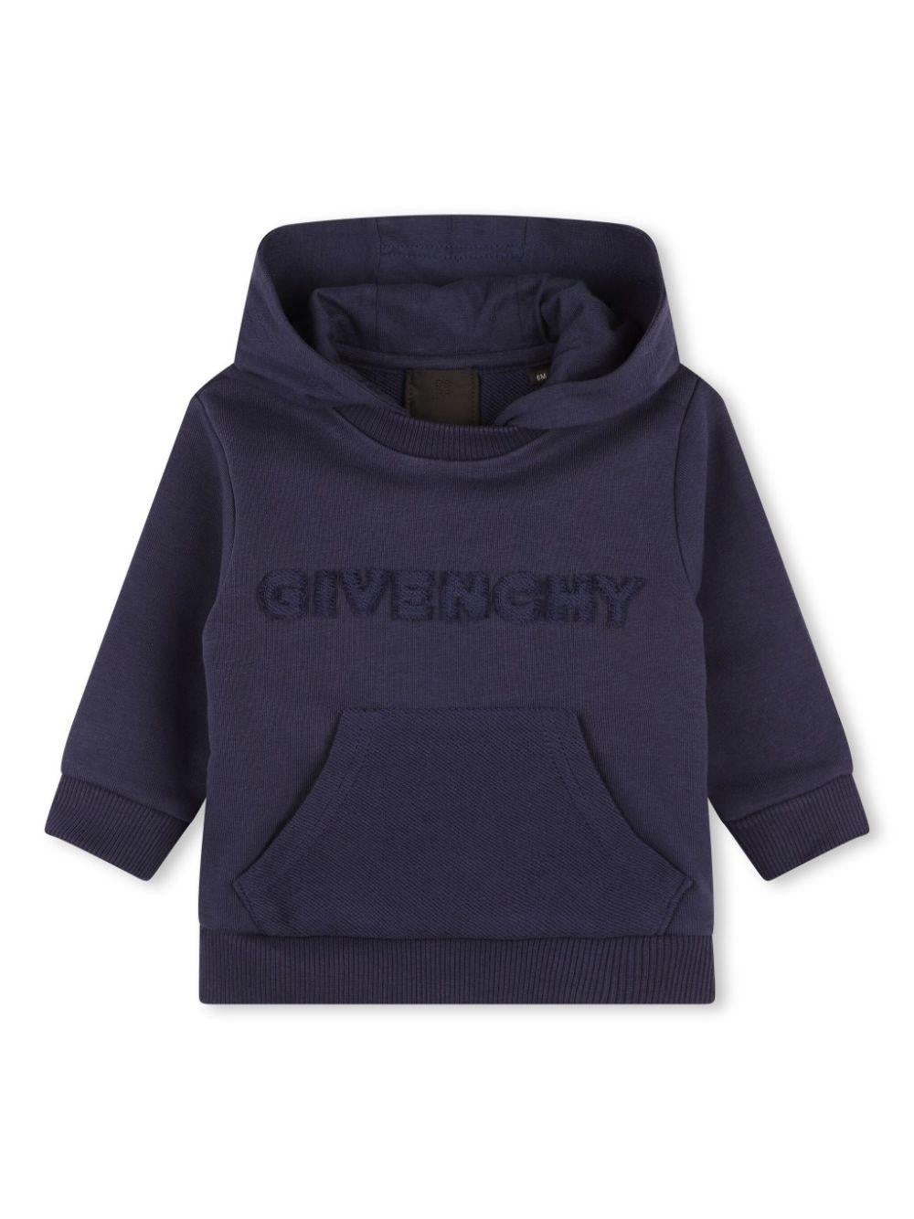 Felpa per neonati Givenchy Kids blu con cappuccio e tasca a marsupio - Rubino Kids
