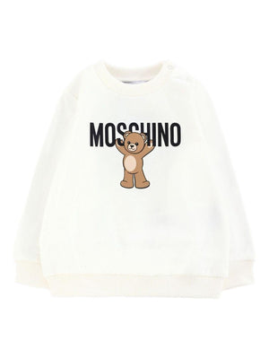 Moschino Kids White Baby Sweatshirt with Teddy Bear Logo