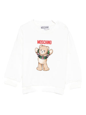 Felpa per neonati Moschino Kids bianco con stampa Teddy natalizio