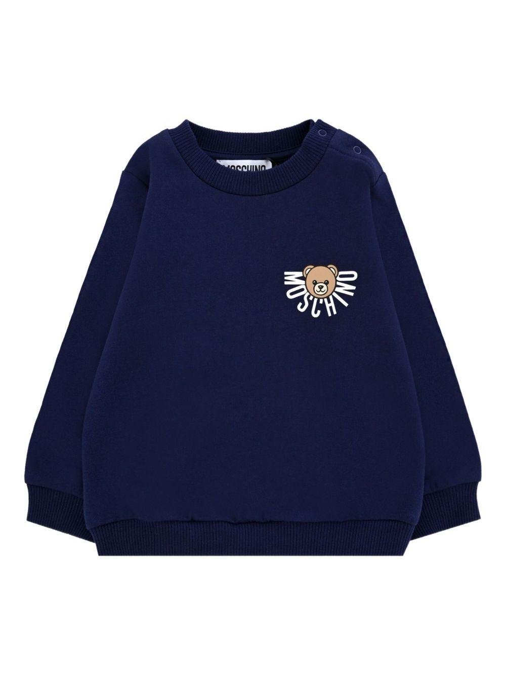 Felpa per neonati Moschino Kids blu con logo Teddy Bear - Rubino Kids