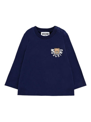 Felpa per neonati Moschino Kids blu con stampa Teddy