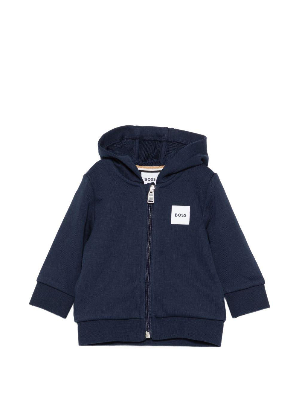 Felpa per neonato Boss Kids blu scuro con zip e cappuccio - Rubino Kids