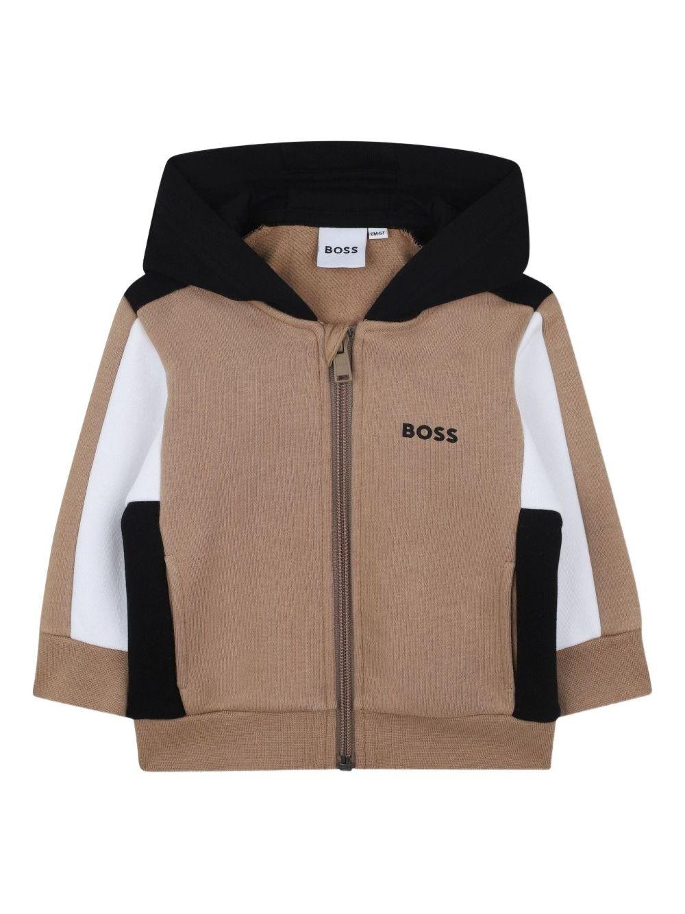 Felpa per neonato BOSS Kids marrone con design color - block - Rubino Kids