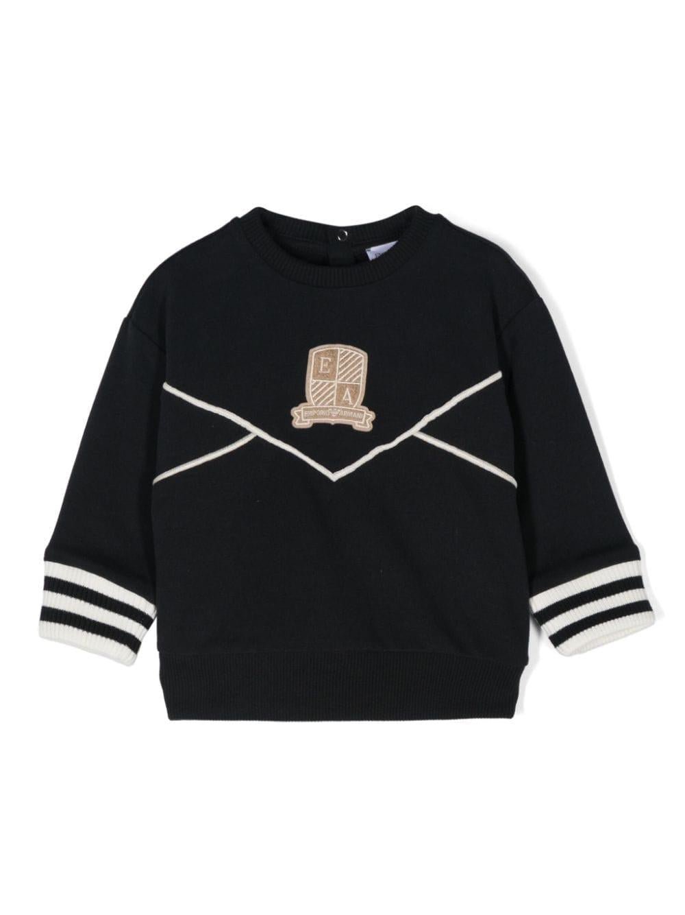 Felpa per neonato Emporio Armani Kids blu con logo - toppa e bordo a righe - Rubino Kids