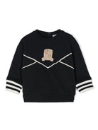 Felpa per neonato Emporio Armani Kids blu con logo - toppa e bordo a righe - Rubino Kids