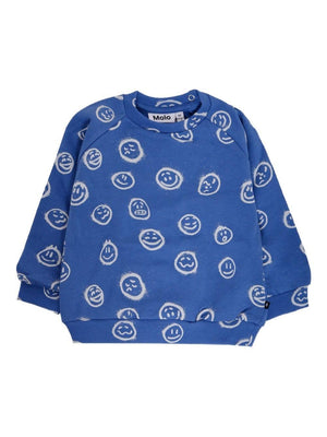 Molo baby sweatshirt in blue with all-over smile print