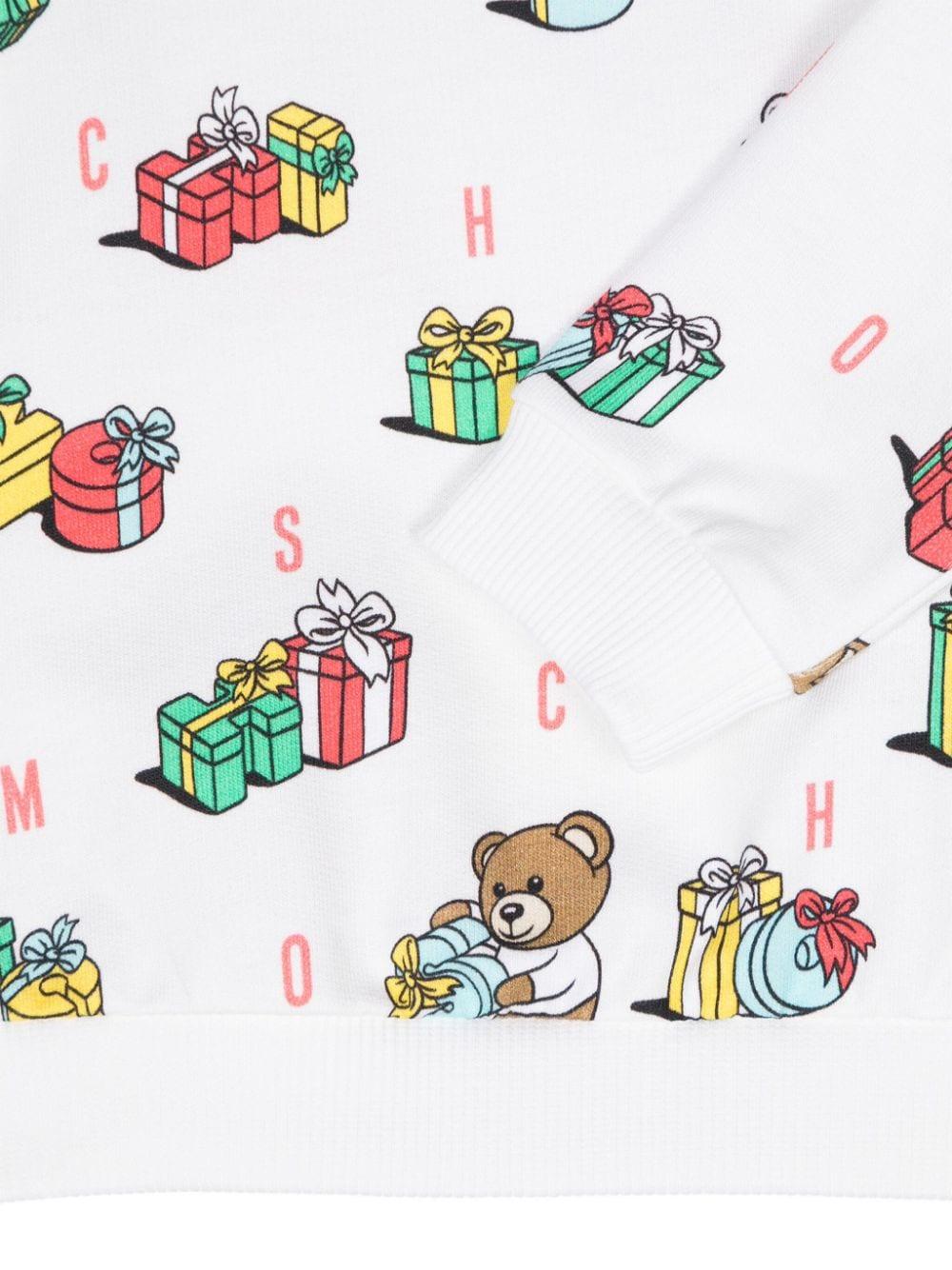 Felpa per neonato Moschino Kids bianco con stampa Teddy Bear - Rubino Kids