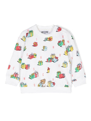 Felpa per neonato Moschino Kids bianco con stampa Teddy Bear