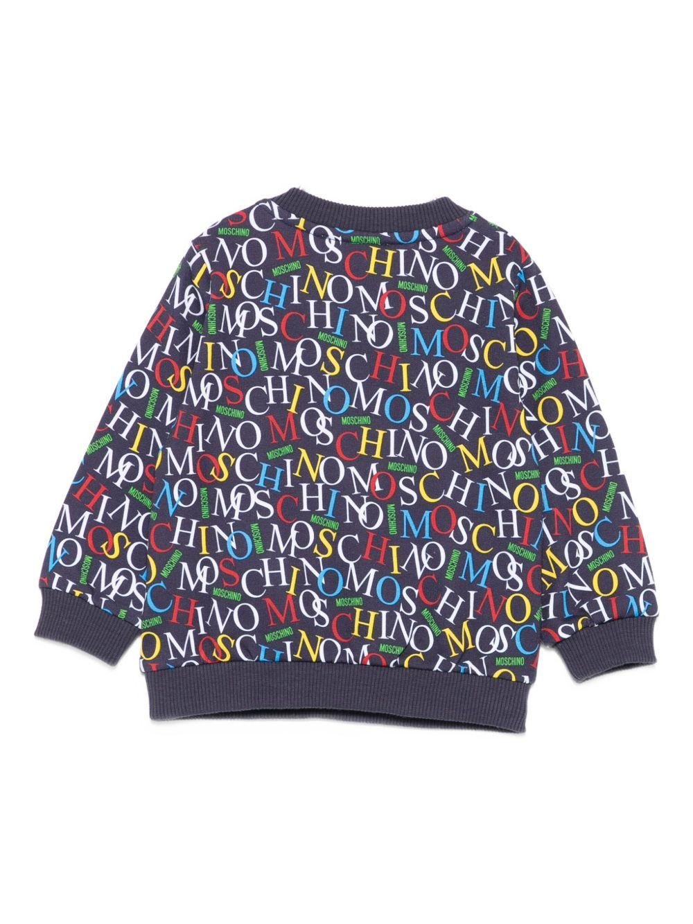 Felpa per neonato Moschino Kids blu con stampa logo all - over - Rubino Kids
