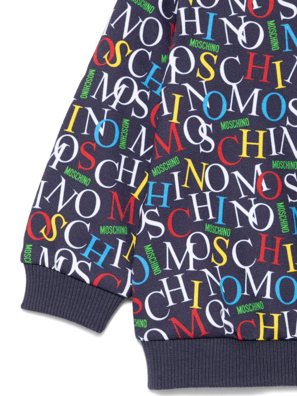 Felpa per neonato Moschino Kids blu con stampa logo all - over - Rubino Kids