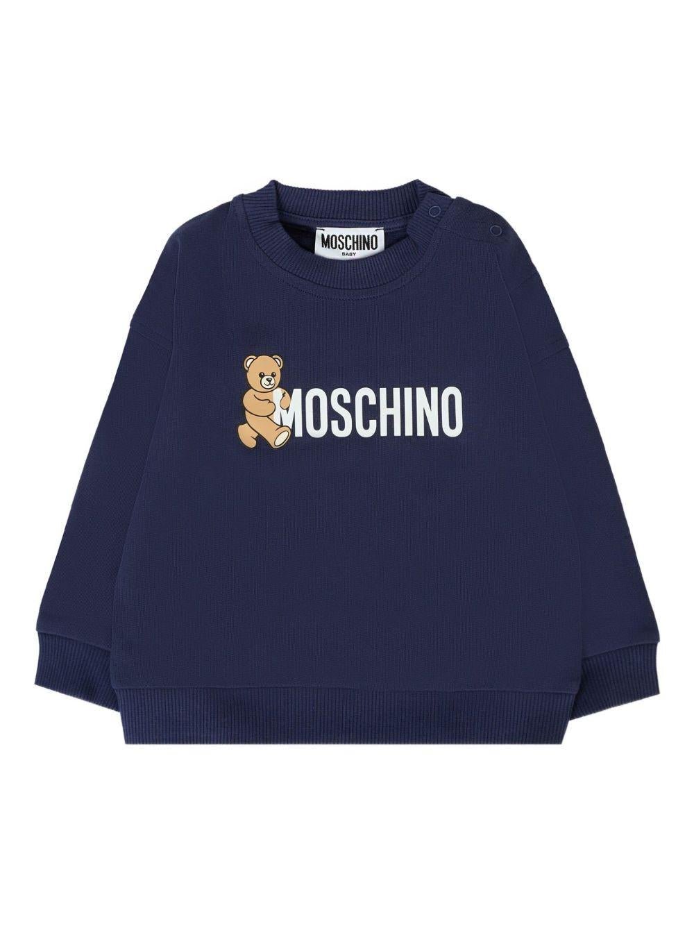 Felpa per neonato Moschino Kids blu con stampa logo - Rubino Kids