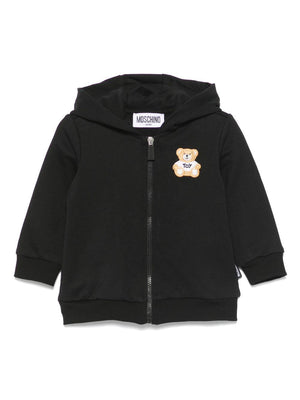 Felpa per neonato Moschino Kids nero con applicazione Teddy Bear con cappuccio