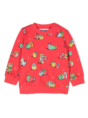 Felpa per neonato Moschino Kids rosso con stampa Teddy Bear