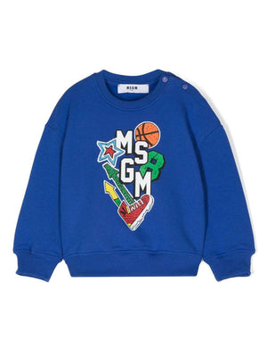 Felpa per neonato MSGM Kids blu con bottoni sulle spalle e stampa del logo