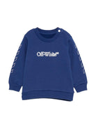 Felpa per neonato Off - White Kids blu con logo stampato e striscie diagonali sulle maniche - Rubino Kids