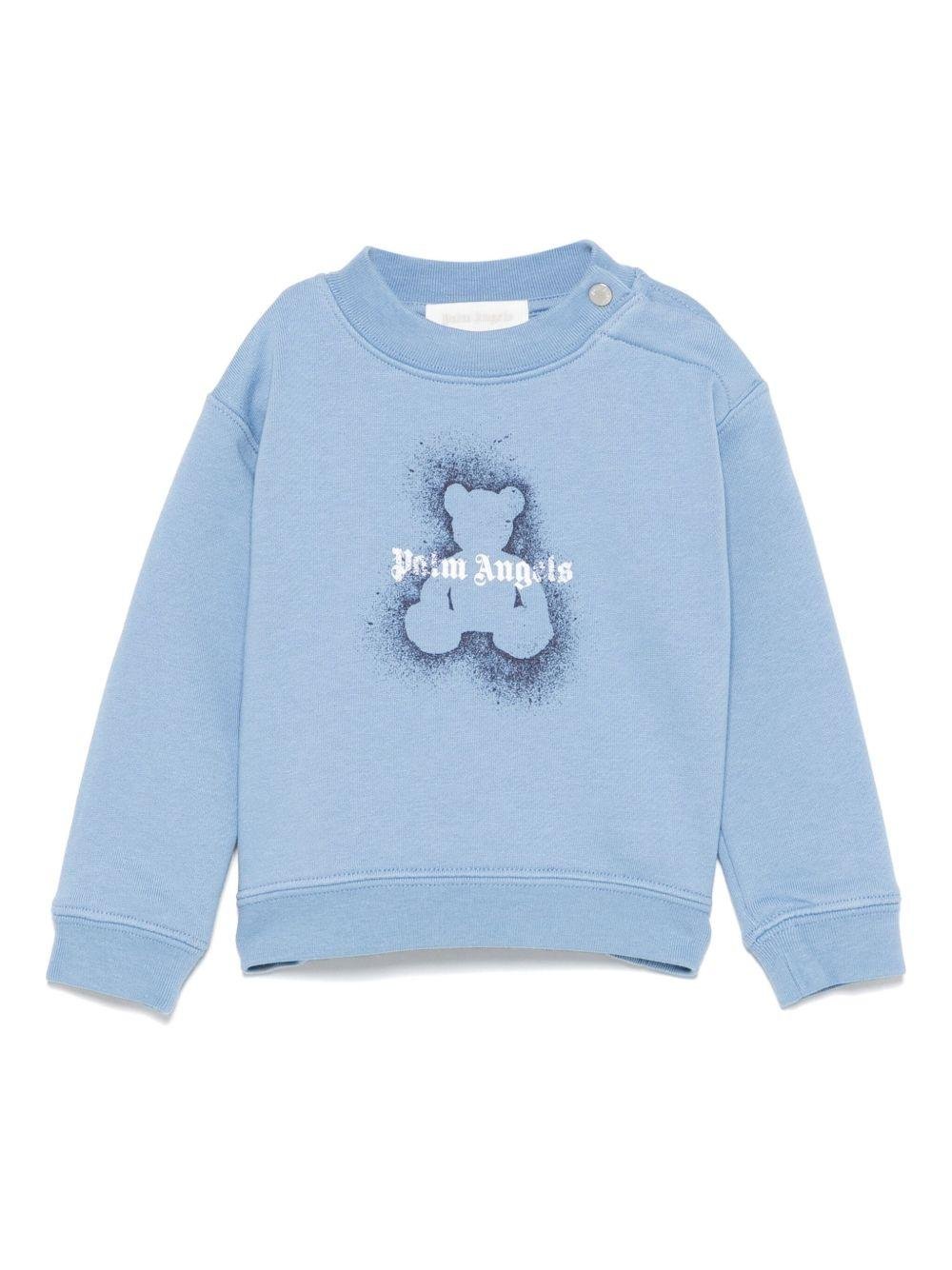 Felpa per neonato Palm Angels Kids azzurro con effetto vernice spray - Rubino Kids