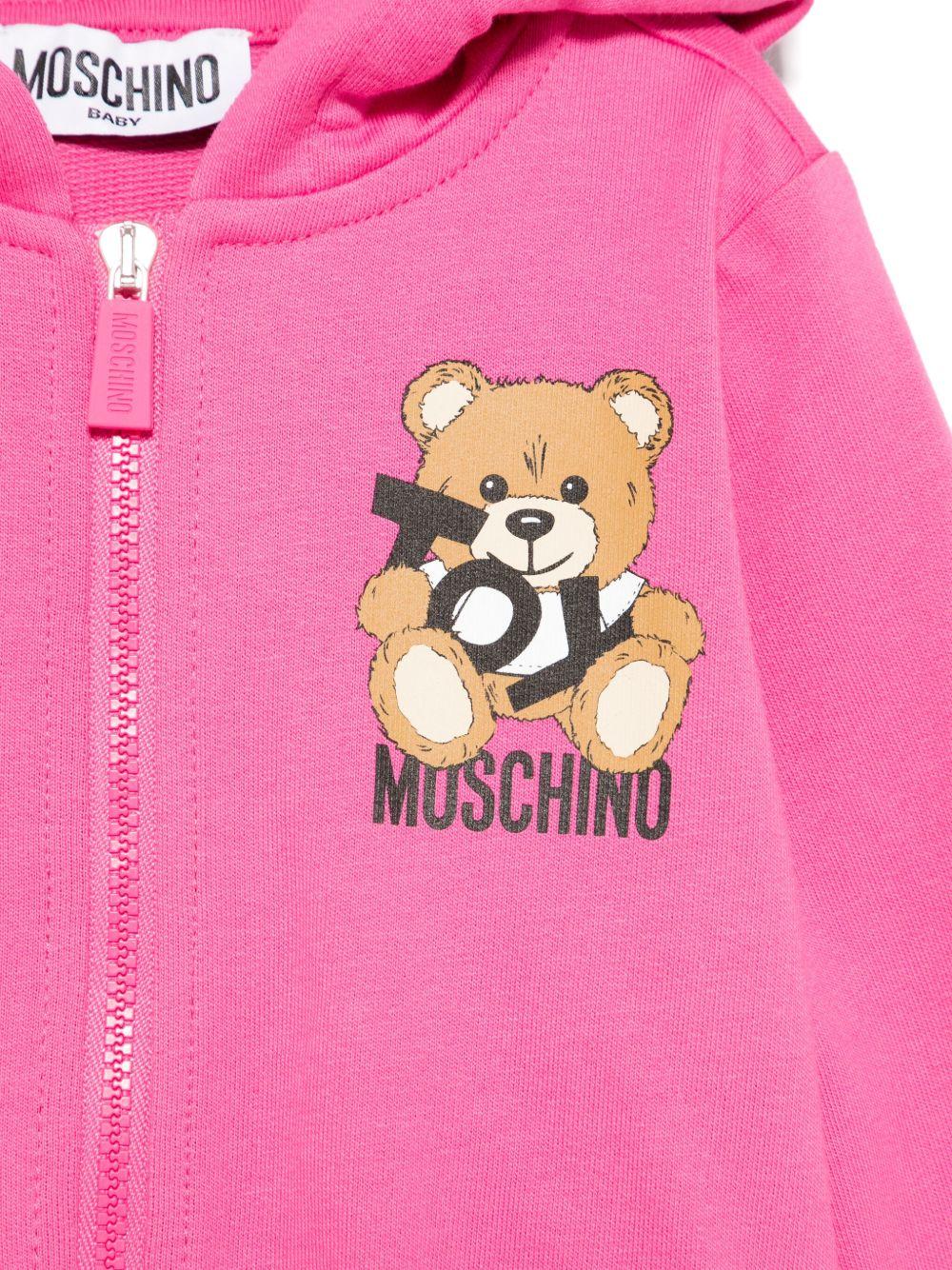 Felpa Teddy Bear con cappuccio per neonata Moschino Kids fucsia con due tasche laterali - Rubino Kids