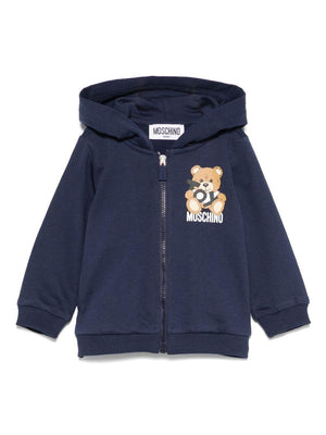 Moschino Kids blue Teddy Bear hoodie for newborns with two side pockets