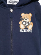 Felpa Teddy Bear con cappuccio per neonato Moschino Kids blu con due tasche laterali - Rubino Kids