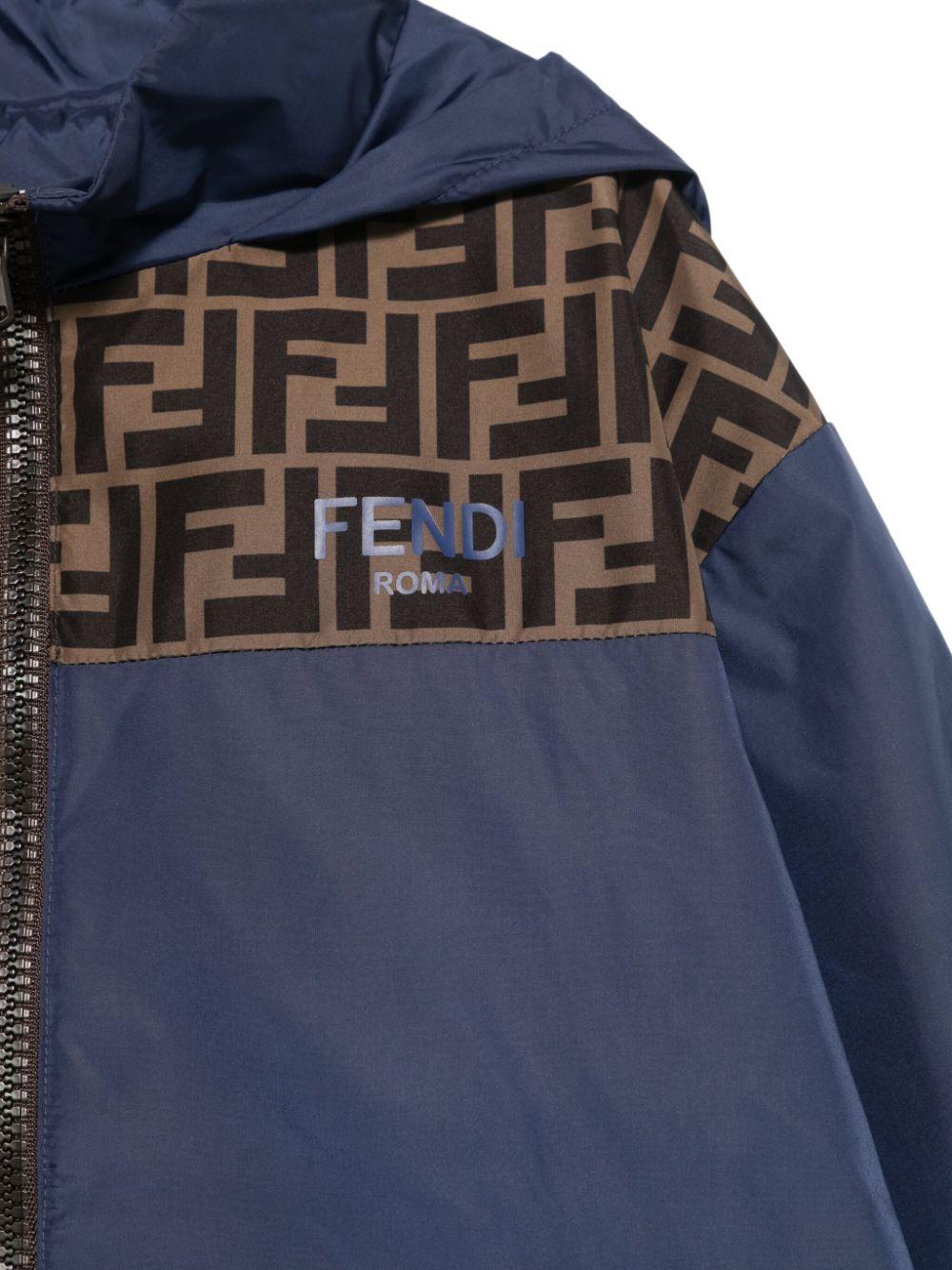 Fendi Kids blue windbreaker jacket for boys with FF logo detail