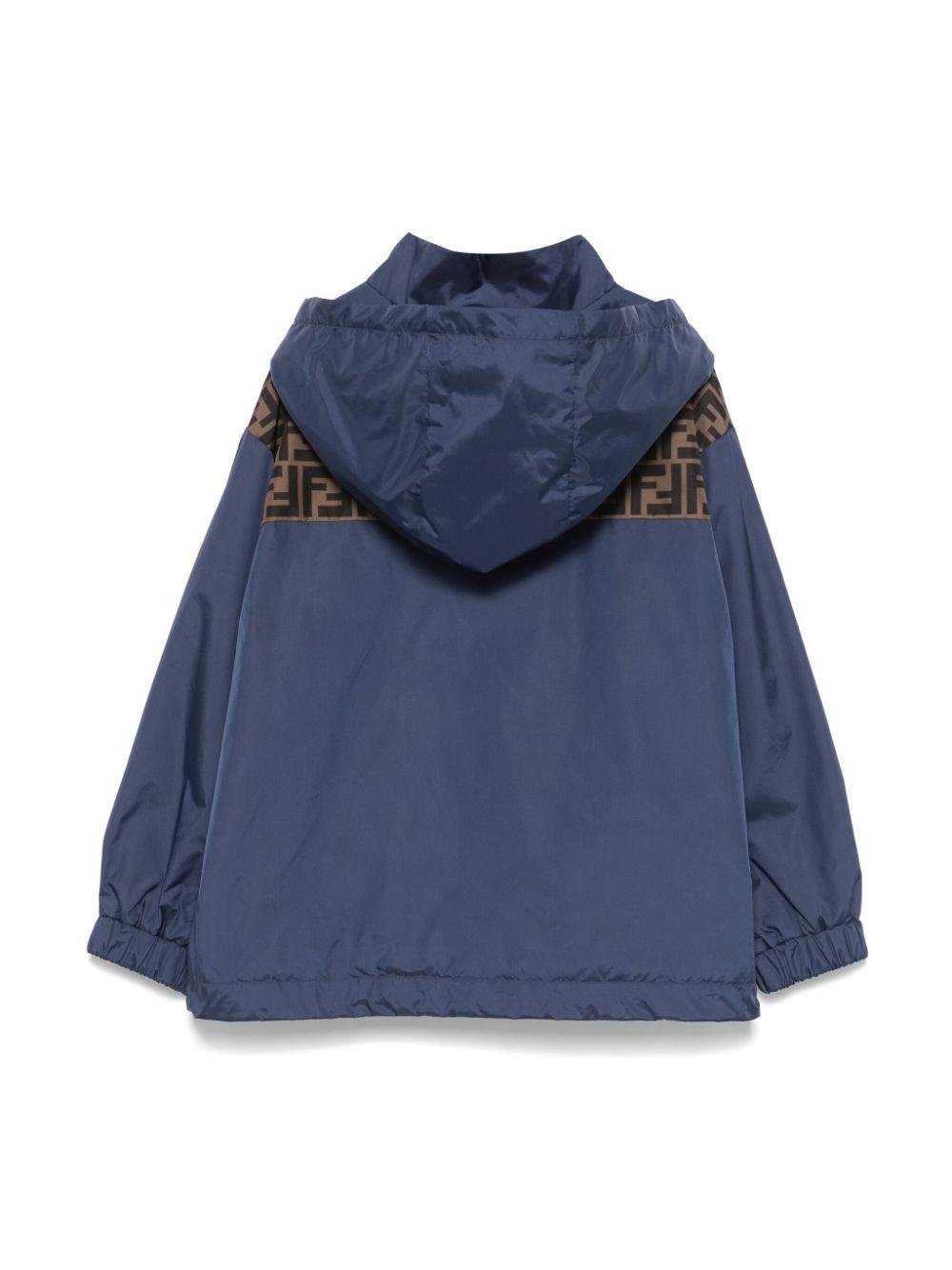 Fendi Kids blue windbreaker jacket for boys with FF logo detail
