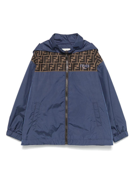 Fendi Kids blue windbreaker jacket for boys with FF logo detail