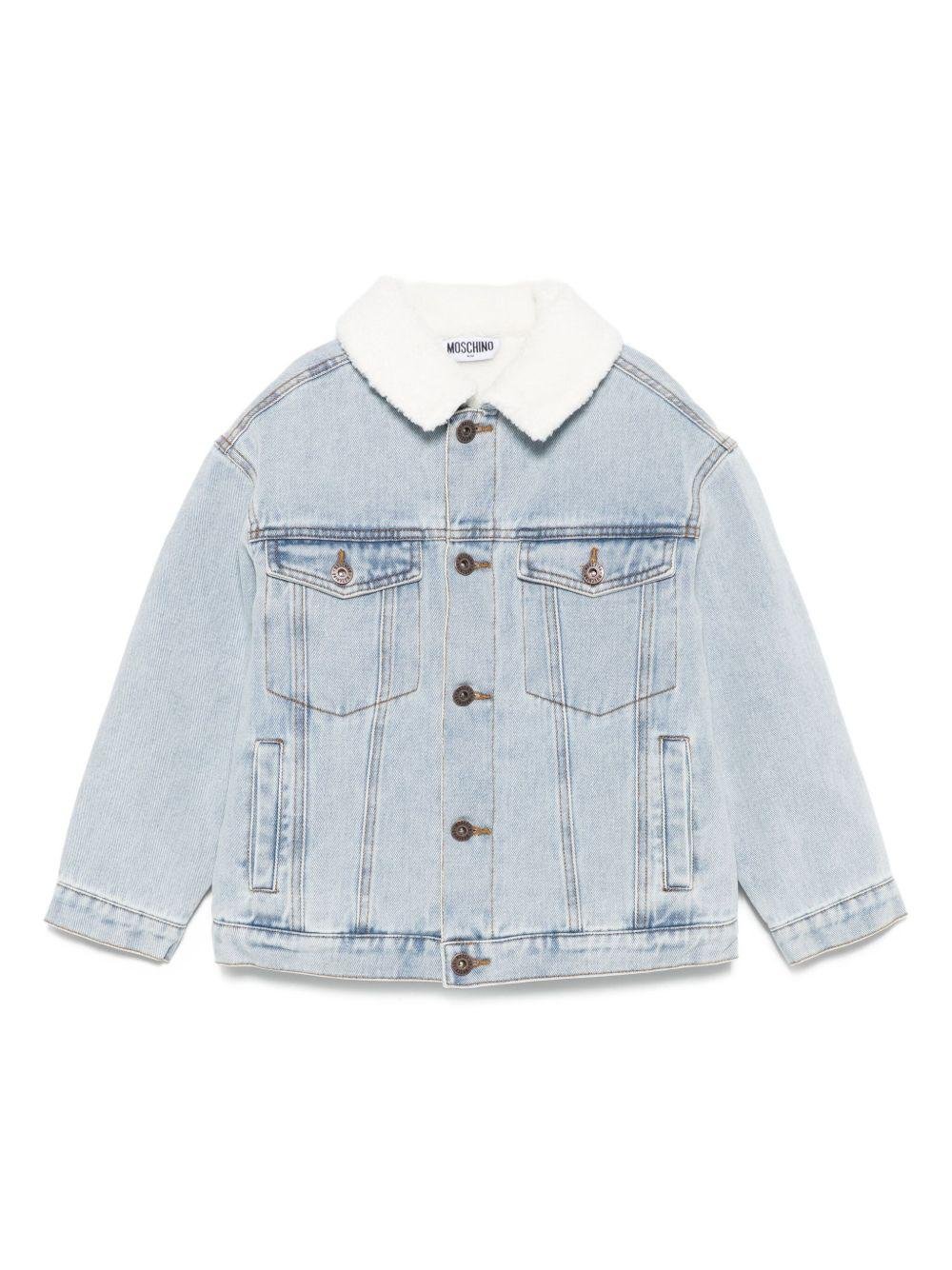 Giacca di jeans per bambino Moschino Kids in denim con colletto in pelliccia - Rubino Kids