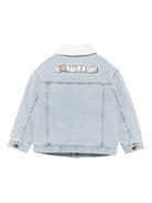 Giacca di jeans per bambino Moschino Kids in denim con colletto in pelliccia - Rubino Kids