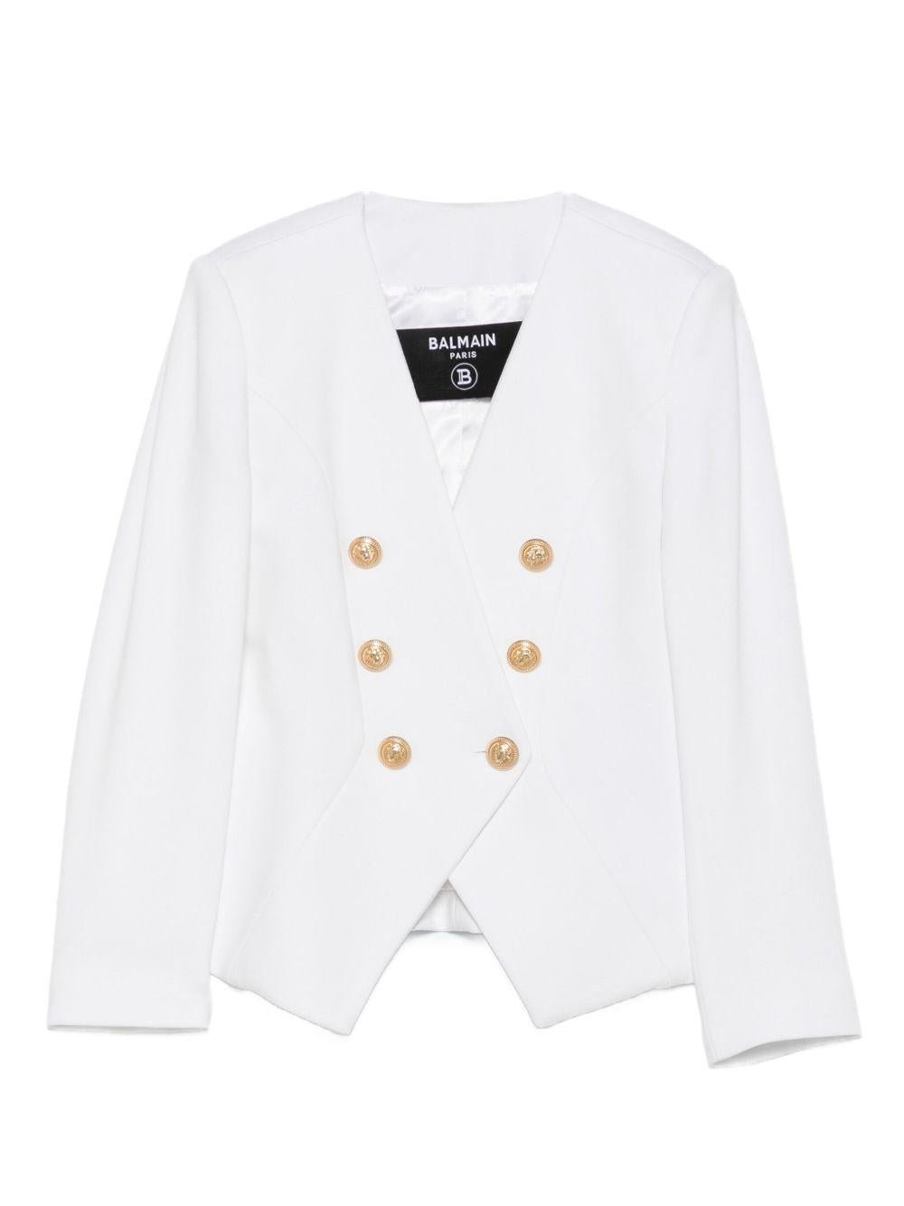 Giacca doppiopetto per bambina Balmain Kids bianca con bottoni dorati - Rubino Kids