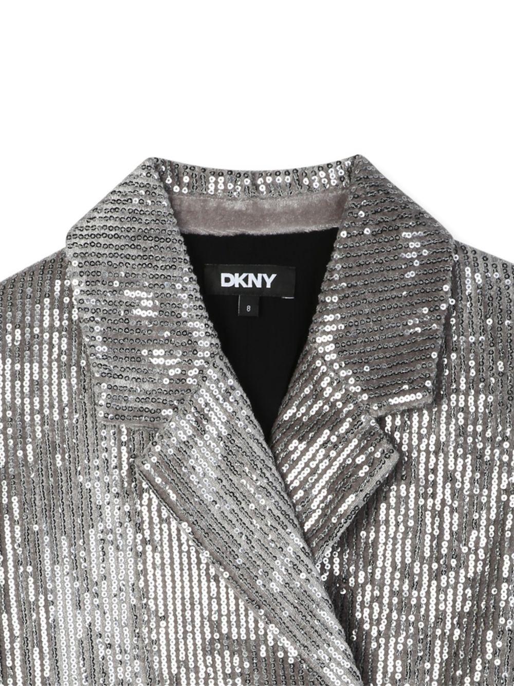 Giacca doppiopetto per bambina Dkny Kids argento con decorazione con paillettes all - over - Rubino Kids