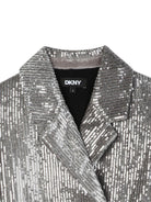 Giacca doppiopetto per bambina Dkny Kids argento con decorazione con paillettes all - over - Rubino Kids