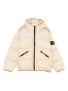Giacca imbottita per bambino Stone Island Junior beige con cappuccio - Rubino Kids