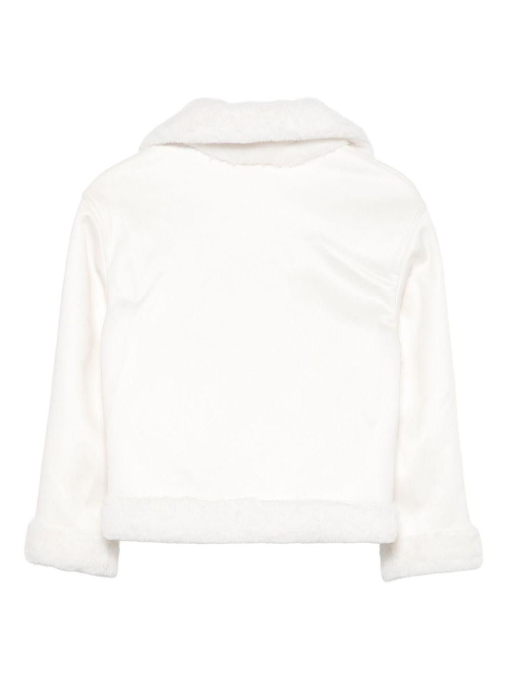 Giacca in pile per bambina Moschino Kids bianco con toppa orsacchiotto - Rubino Kids