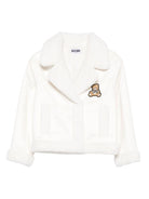 Giacca in pile per bambina Moschino Kids bianco con toppa orsacchiotto - Rubino Kids