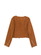 Giacca per bambina Ermanno Scervino Junior marrone con ricamo a fiori - Rubino Kids