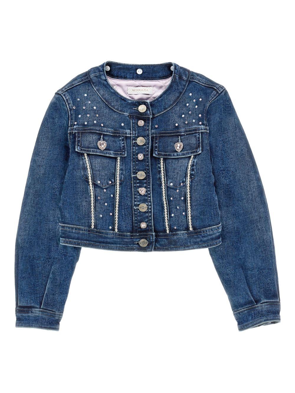 Giacca per bambina Monnalisa in denim con cristalli - Rubino Kids