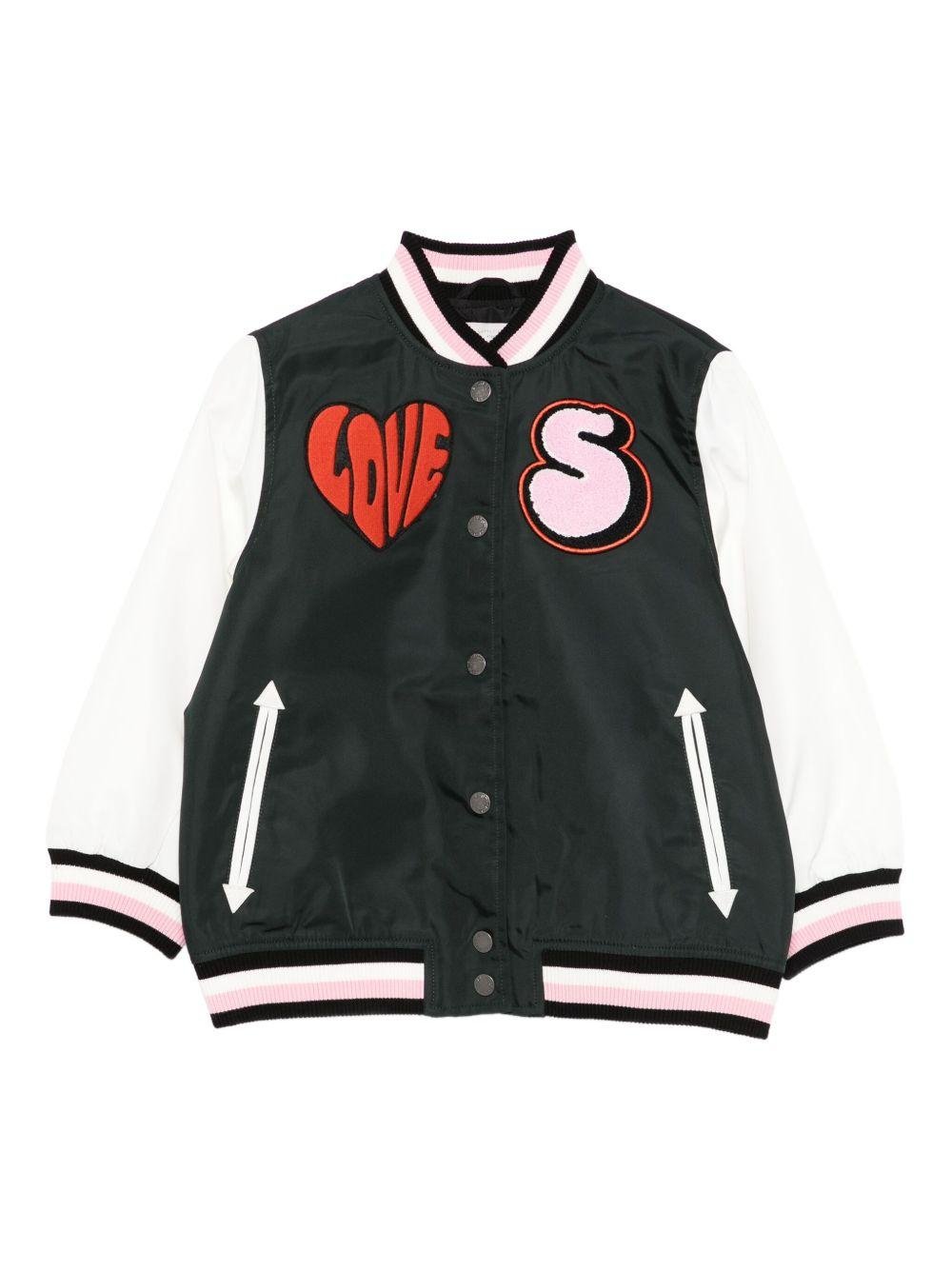 Giacca per bambina Stella McCartney Kids varsity Love nero con applicazioni - Rubino Kids