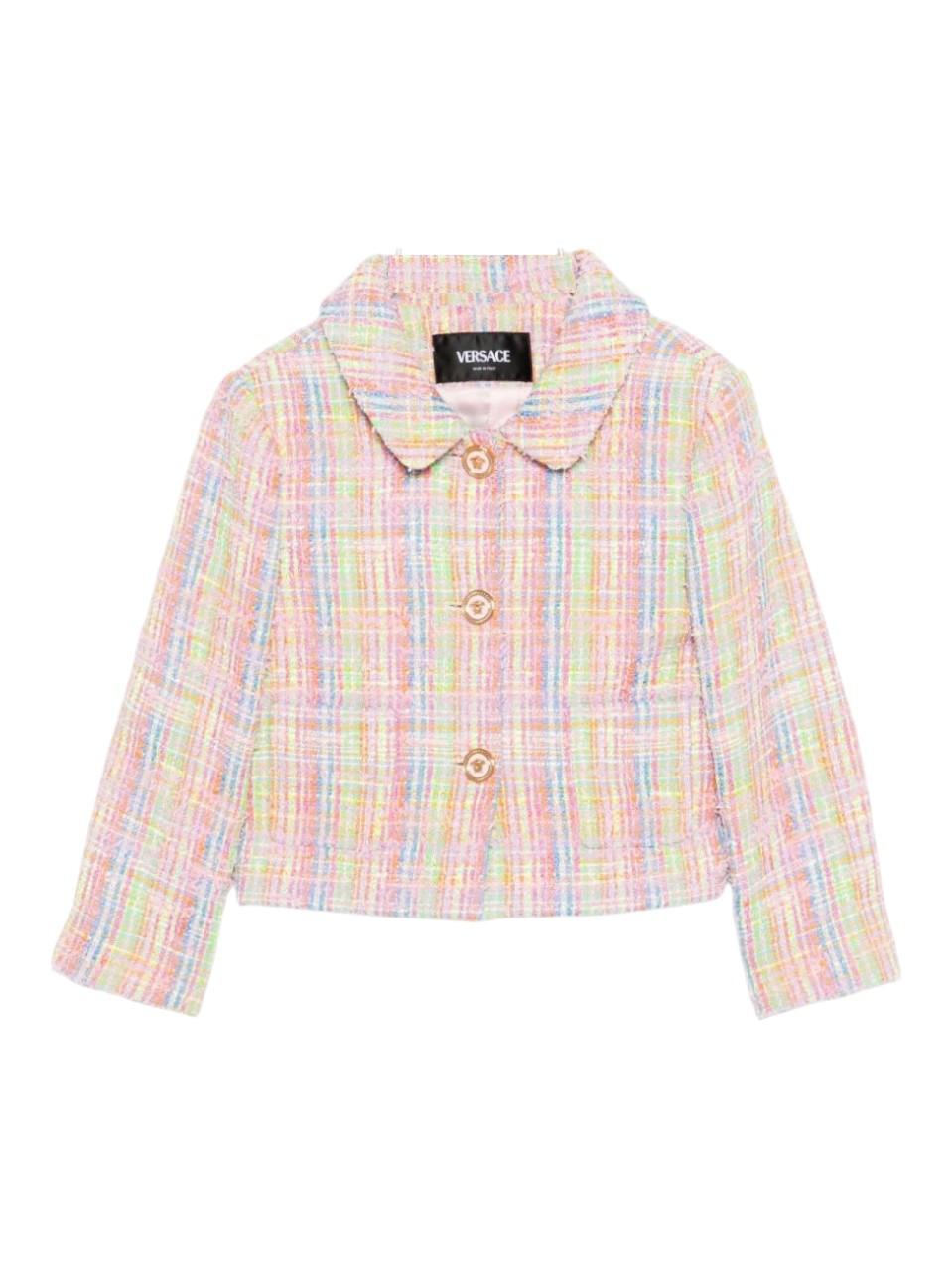 Giacca per bambina Versace Kids multicolore a quadri in tweed - Rubino Kids