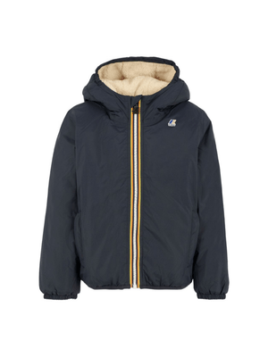 Giacca per bambino K Way Kids blu con cappuccio e fodera in pile