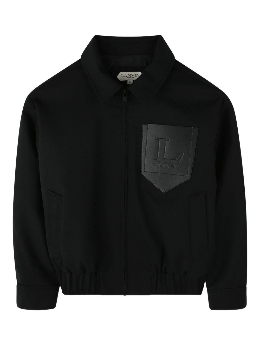 Giacca per bambino Lanvin Enfant nera con applicazione con logo sul petto - Rubino Kids